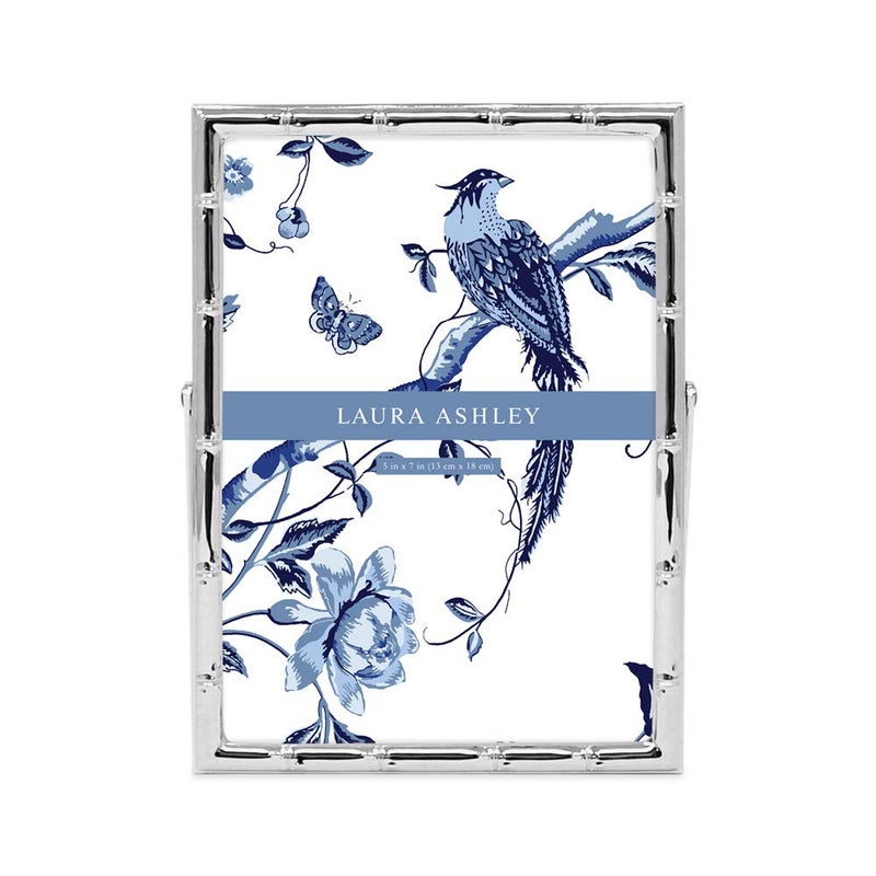 Laura Ashley 5x7 Silver Bamboo Metal Picture Frame (Vertical) with Pull-Out Easel Stand, Made for Tabletop, Counterspace, Shelf and Desk - Image 2